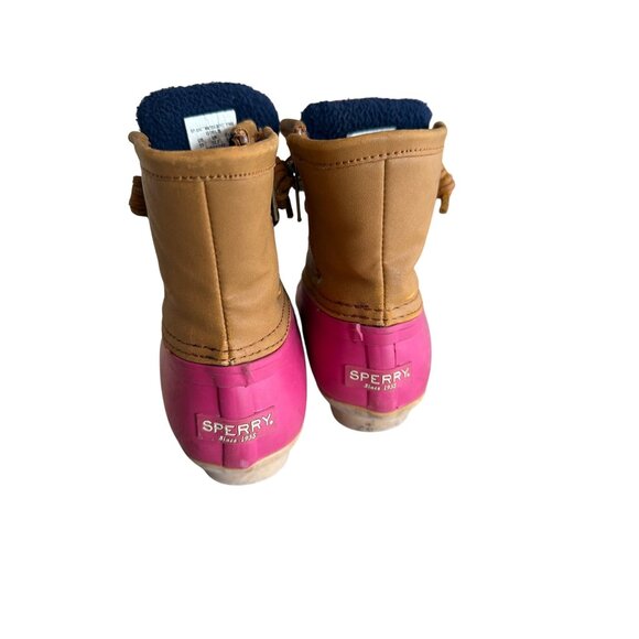 Sperry Girls Saltwater Pink & Tan Waterproof Duck Boots Size 13 US Fleece Lining - Picture 4 of 8